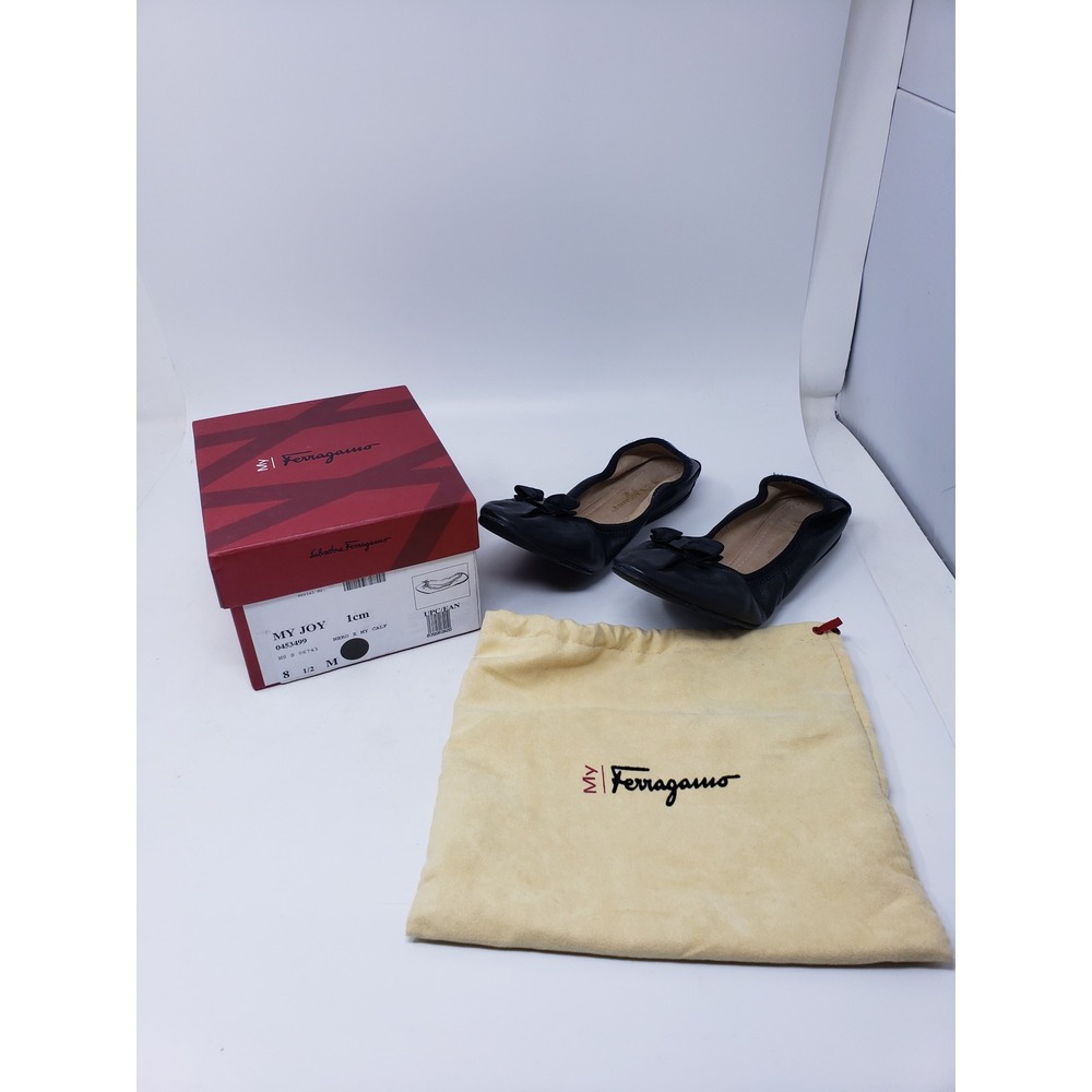 Salvatore Ferragamo Womens Ballet Flats Black Flexible US Size 8.5